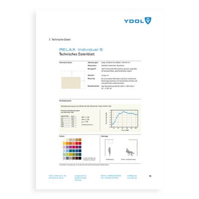Technisches Datenblatt einer Akustikplanung für Design-Schallabsorber von YDOL.